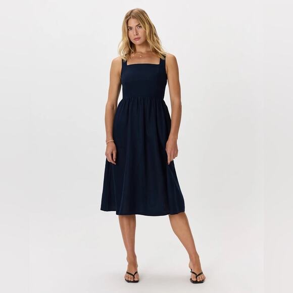 Quince 100% European Linen Fit & Flare Midi Dress Deep Navy Womens Small NWT New - Picture 1 of 10